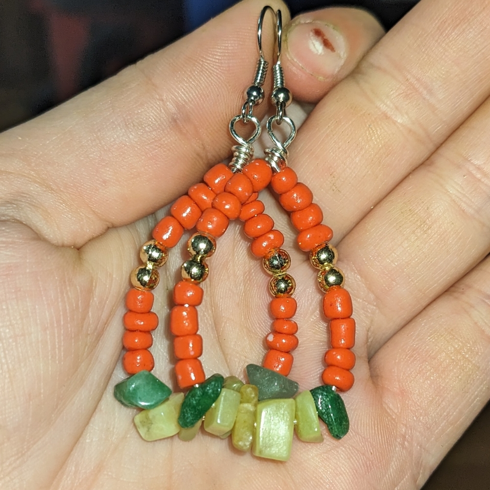 Handmade Beaded Dangle Crystal Gem Earrings